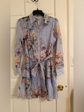 LUCKY & COCO Light Blue Floral Button-Down Shirt Dress